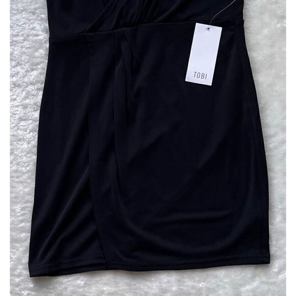 NWT Tobi Queen Elizabeth Asymmetrical Wrap Mini Dress in Black, Size Small - Picture 10 of 16